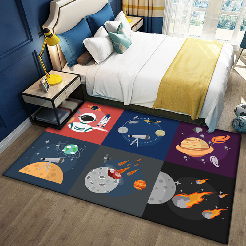 Black and Blue Kids Rug Polyester Outer Space and Beach Pattern Rug Pet Friendly Washable Anti-Slip Backing Carpet for Decoration Grey Clearhalo 'Area Rug' 'Rug' 1725926