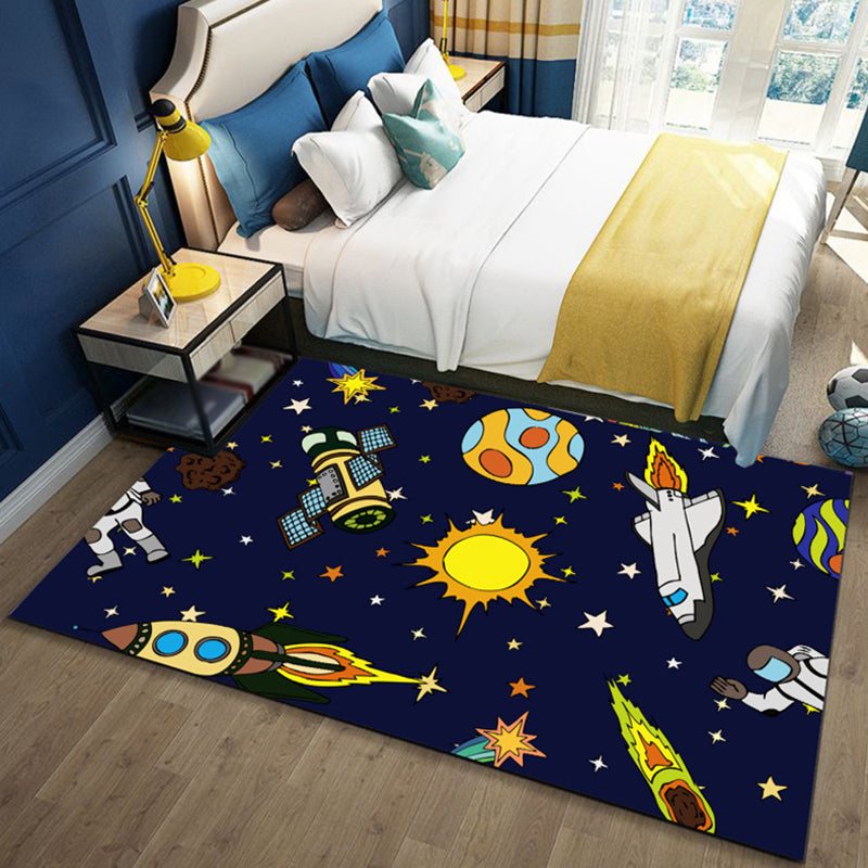 Black and Blue Kids Rug Polyester Outer Space and Beach Pattern Rug Pet Friendly Washable Anti-Slip Backing Carpet for Decoration Yellow Clearhalo 'Area Rug' 'Rug' 1725932