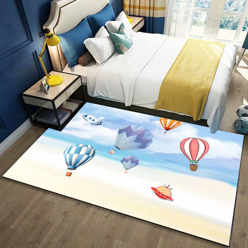 Black and Blue Kids Rug Polyester Outer Space and Beach Pattern Rug Pet Friendly Washable Anti-Slip Backing Carpet for Decoration Light Blue Clearhalo 'Area Rug' 'Rug' 1725933