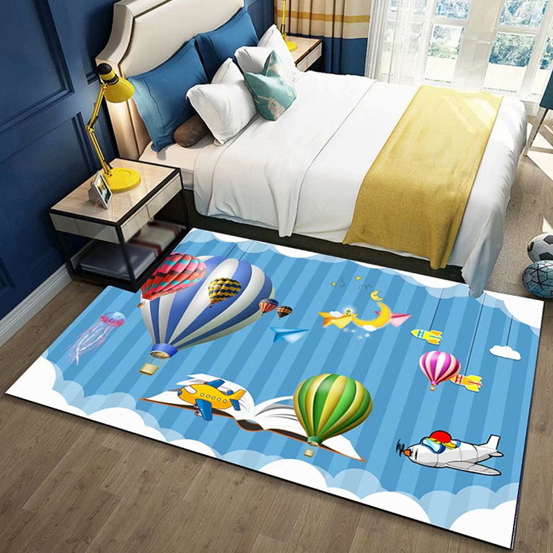 Black and Blue Kids Rug Polyester Outer Space and Beach Pattern Rug Pet Friendly Washable Anti-Slip Backing Carpet for Decoration Blue Clearhalo 'Area Rug' 'Rug' 1725934