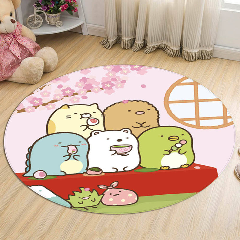 Stylish Cartoon Animal Pattern Rug Multicolor Kids Rug Polyester Washable Pet Friendly Anti-Slip Carpet for Children's Room Pink Clearhalo 'Area Rug' 'Rug' 1726102