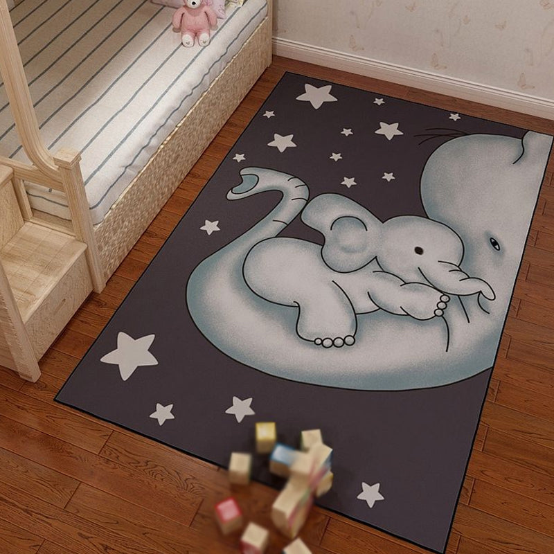 Unique Cartoon Animal Pattern Rug with Star Black and Pink Kids Rug Polyester Washable Pet Friendly Anti-Slip Carpet for Children's Room Black Clearhalo 'Area Rug' 'Rug' 1726146
