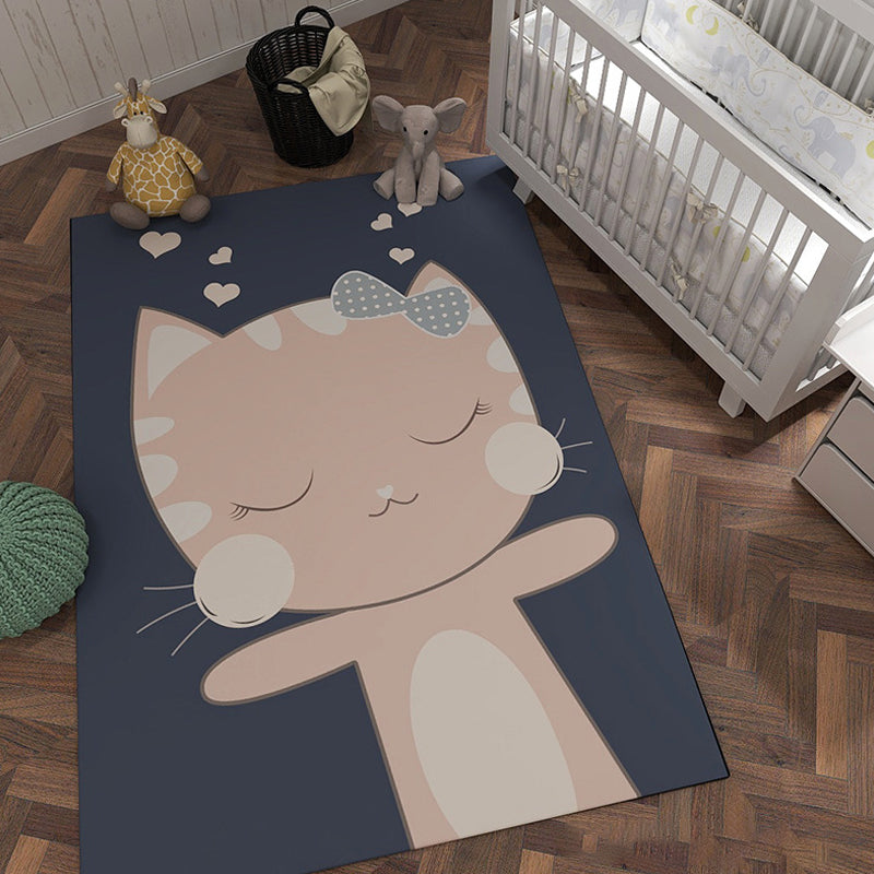 Unique Cartoon Animal Pattern Rug with Star Black and Pink Kids Rug Polyester Washable Pet Friendly Anti-Slip Carpet for Children's Room Blue Clearhalo 'Area Rug' 'Rug' 1726151