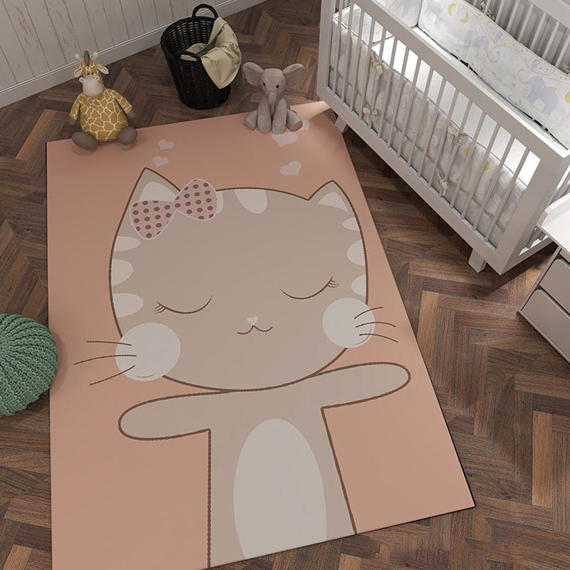Unique Cartoon Animal Pattern Rug with Star Black and Pink Kids Rug Polyester Washable Pet Friendly Anti-Slip Carpet for Children's Room Pink Clearhalo 'Area Rug' 'Rug' 1726152