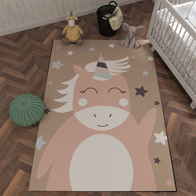 Unique Cartoon Animal Pattern Rug with Star Black and Pink Kids Rug Polyester Washable Pet Friendly Anti-Slip Carpet for Children's Room Brown Clearhalo 'Area Rug' 'Rug' 1726153