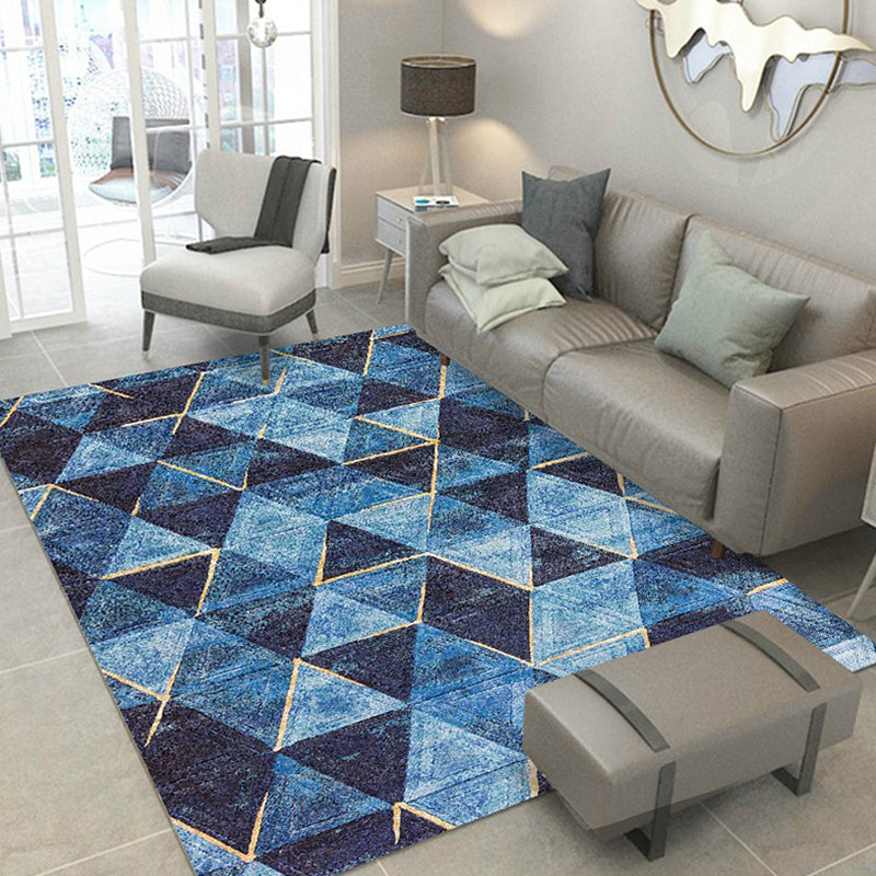 Stylish Geometric Pattern Rug Blue Novelty Rug Polyester Pet Friendly Non-Slip Backing Washable Area Rug for Living Room Blue Clearhalo 'Area Rug' 'Modern' 'Rugs' Rug' 1726205