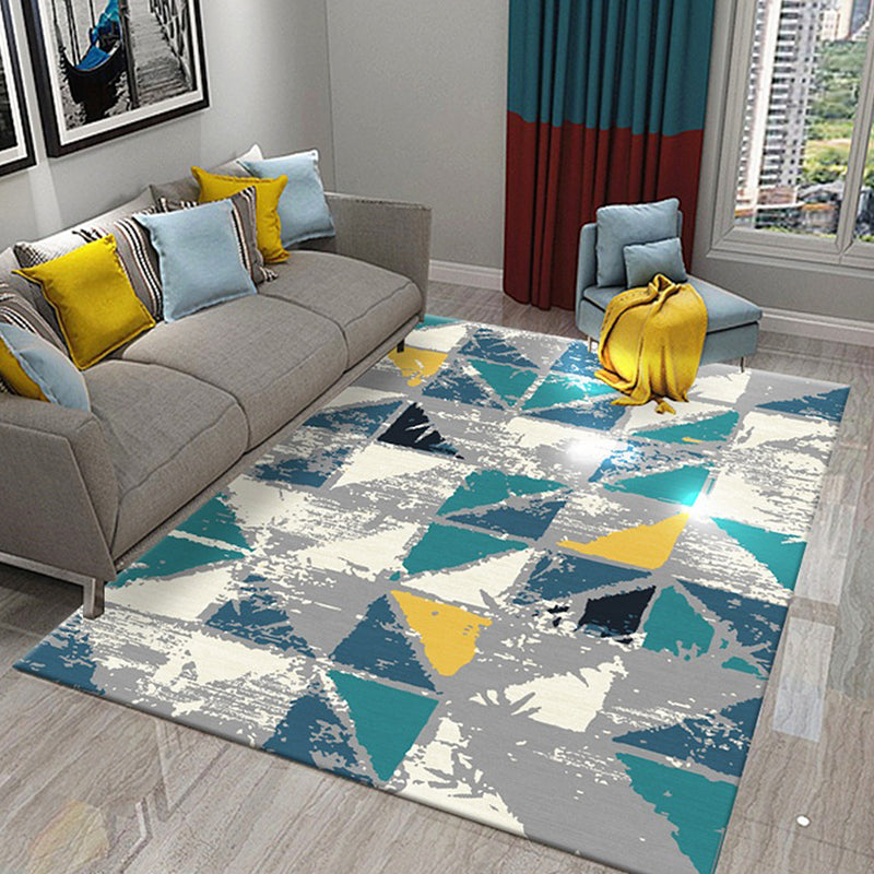 Stylish Geometric Pattern Rug Blue Novelty Rug Polyester Pet Friendly Non-Slip Backing Washable Area Rug for Living Room Aqua Clearhalo 'Area Rug' 'Modern' 'Rugs' Rug' 1726214