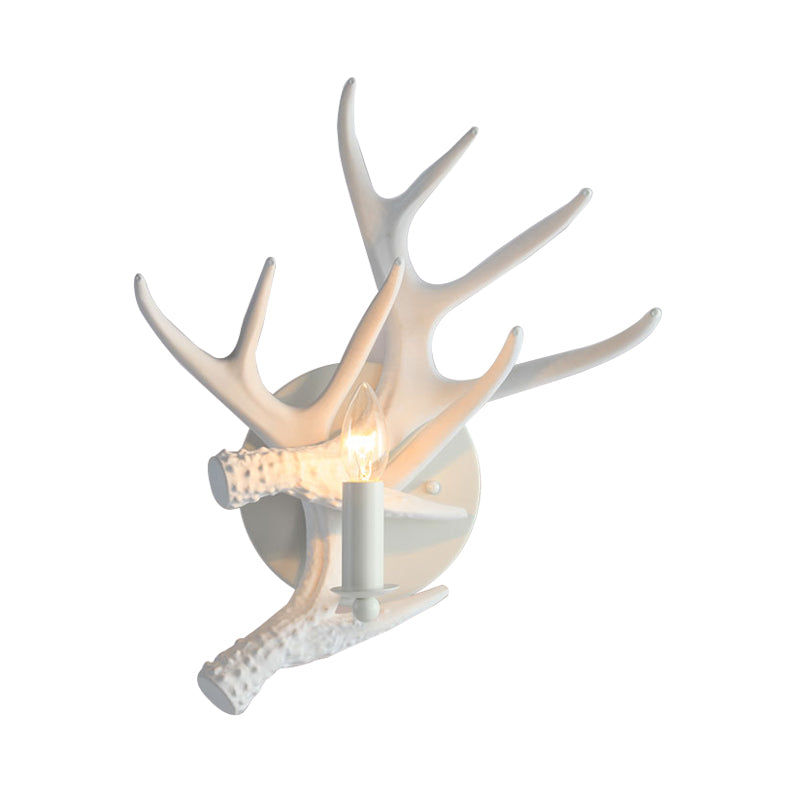 Rustic Style Antlers Wall Lamp Resin Single Bulb Sconce Light in White Finish for Lodge Villa Clearhalo 'Wall Lamps & Sconces' 'Wall Lights' Lighting' 172625