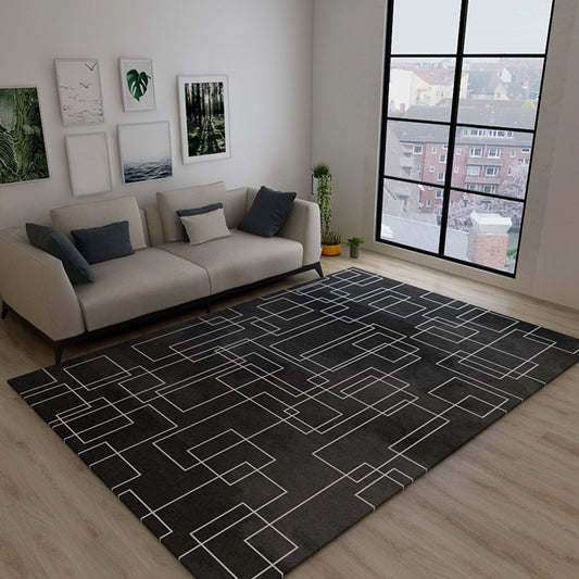 Black and Grey Modernism Rug Polyester Striped Pattern Rug Pet Friendly Washable Anti-Slip Backing Carpet for Decoration Black Clearhalo 'Area Rug' 'Modern' 'Rugs' Rug' 1726284