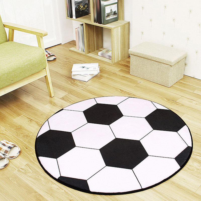 White and Red Kids Rug Polyester Basketball and Football Pattern Rug Pet Friendly Washable Anti-Slip Backing Carpet for Decoration White Clearhalo 'Area Rug' 'Rug' 1726307