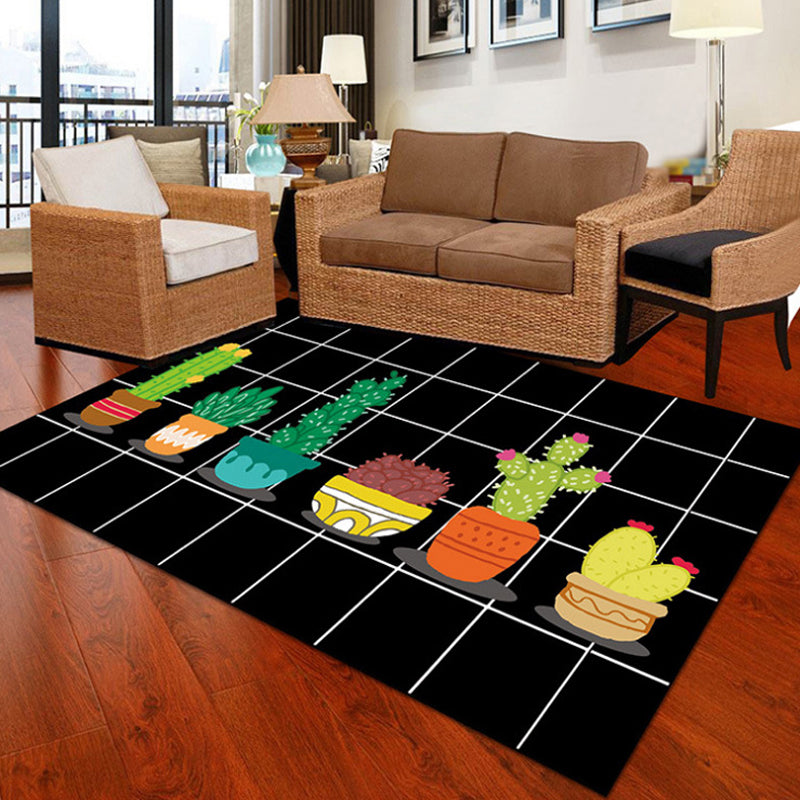 Kids Cactus Pattern Rug Black and Green Polyester Rug Washable Pet Friendly Non-Slip Area Rug for Child's Bedroom Black Clearhalo 'Area Rug' 'Rug' 1726423