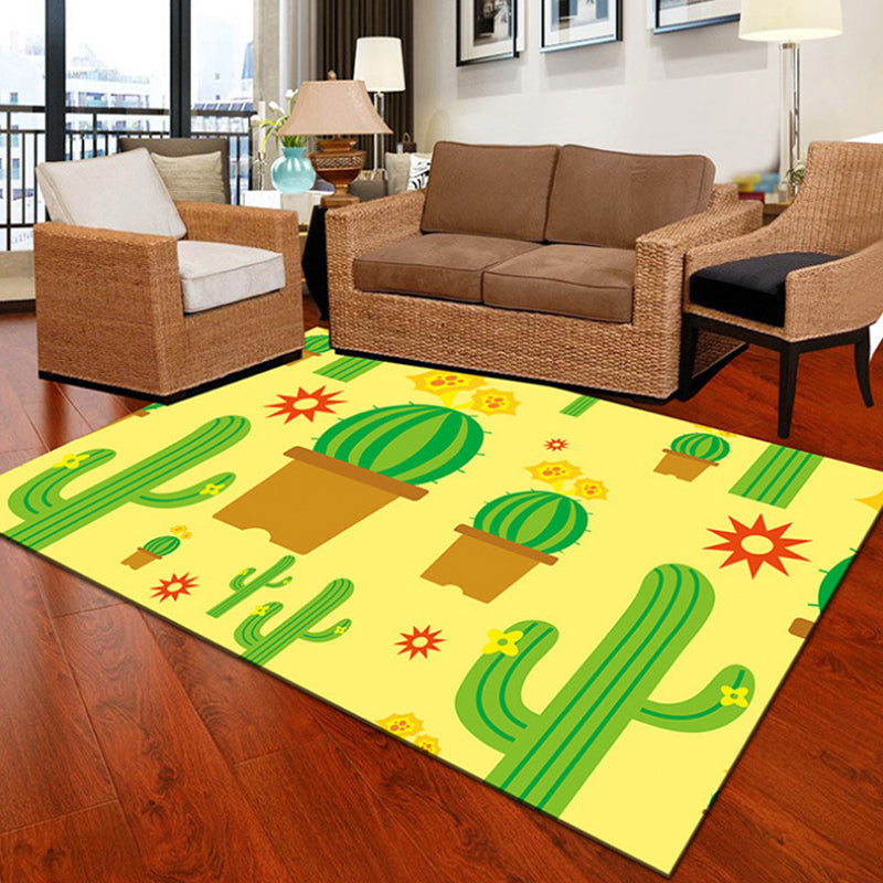 Kids Cactus Pattern Rug Black and Green Polyester Rug Washable Pet Friendly Non-Slip Area Rug for Child's Bedroom Yellow Clearhalo 'Area Rug' 'Rug' 1726429