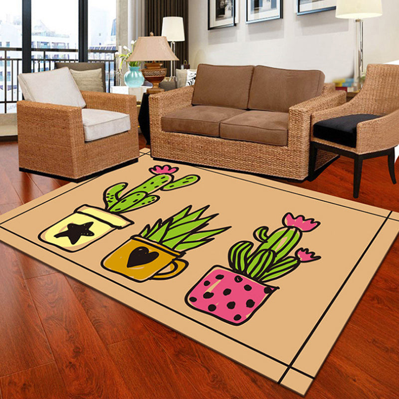 Kids Cactus Pattern Rug Black and Green Polyester Rug Washable Pet Friendly Non-Slip Area Rug for Child's Bedroom Brown Clearhalo 'Area Rug' 'Rug' 1726430