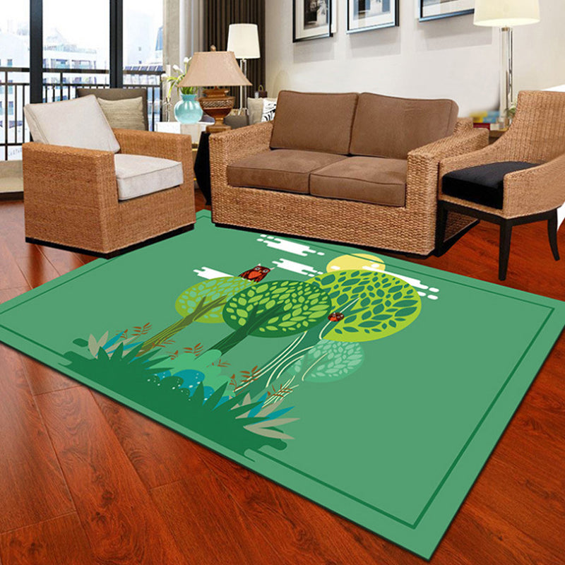 Kids Cactus Pattern Rug Black and Green Polyester Rug Washable Pet Friendly Non-Slip Area Rug for Child's Bedroom Green Clearhalo 'Area Rug' 'Rug' 1726431