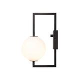 Black Rectangular Frame Wall Sconce Modern Style 1 Bulb Metal Wall Lighting with White Glass Orb Shade Clearhalo 'Cast Iron' 'Glass' 'Industrial' 'Modern wall lights' 'Modern' 'Tiffany' 'Traditional wall lights' 'Wall Lamps & Sconces' 'Wall Lights' Lighting' 172643
