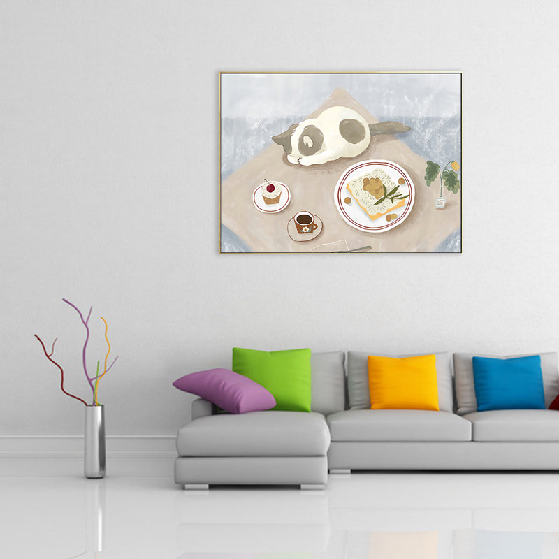 Pastel Color Cartoon Cat Painting Textured Contemporary Style Dining Room Wall Art Brown Clearhalo 'Art Gallery' 'Canvas Art' 'Contemporary Art Gallery' 'Modern' Arts' 1726517