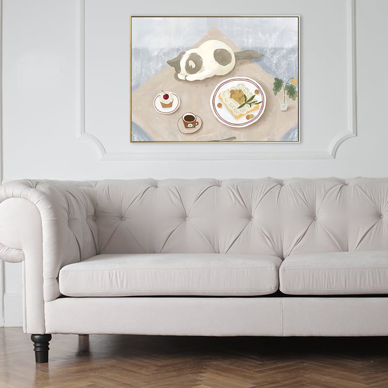 Pastel Color Cartoon Cat Painting Textured Contemporary Style Dining Room Wall Art Clearhalo 'Art Gallery' 'Canvas Art' 'Contemporary Art Gallery' 'Modern' Arts' 1726518