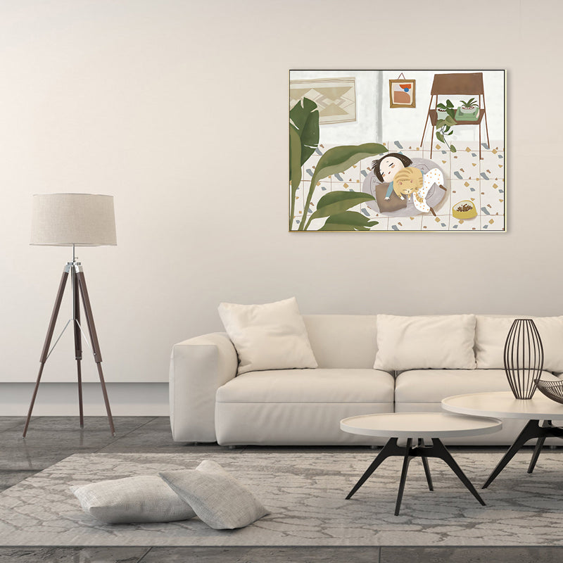 Pastel Color Cartoon Cat Painting Textured Contemporary Style Dining Room Wall Art Clearhalo 'Art Gallery' 'Canvas Art' 'Contemporary Art Gallery' 'Modern' Arts' 1726525