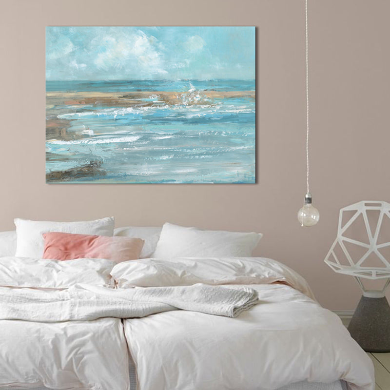 Impressionism Seaside View Painting Blue Textured Canvas Wall Art for Living Room Clearhalo 'Arts' 'Canvas Art' 1726544