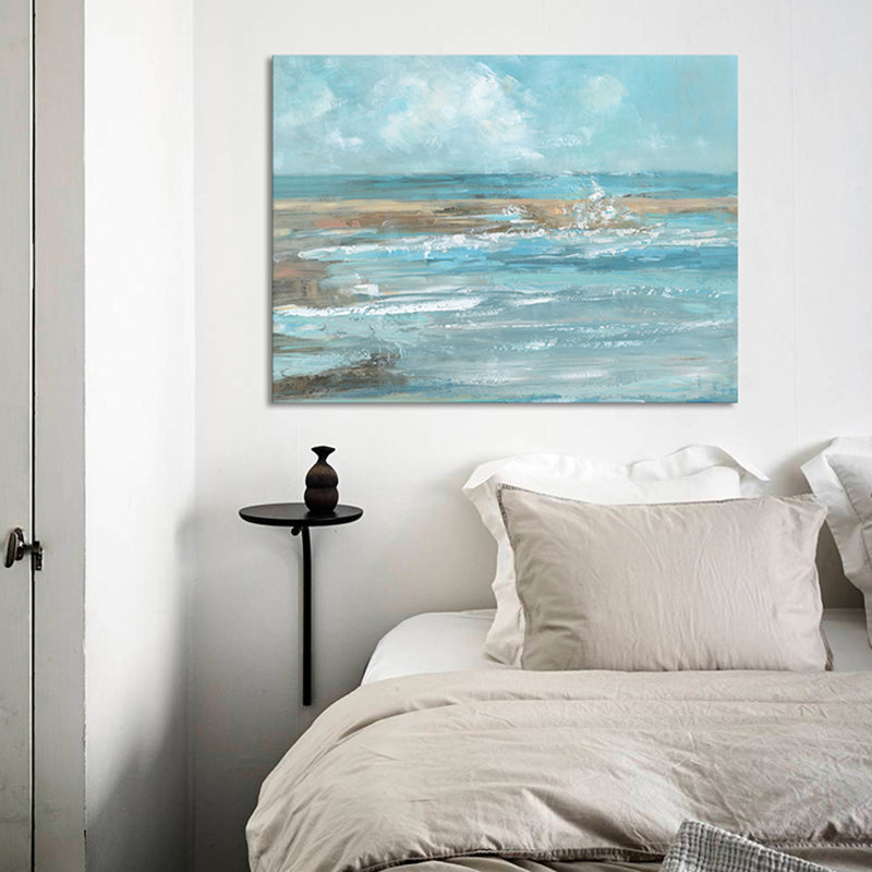 Impressionism Seaside View Painting Blue Textured Canvas Wall Art for Living Room Clearhalo 'Arts' 'Canvas Art' 1726545