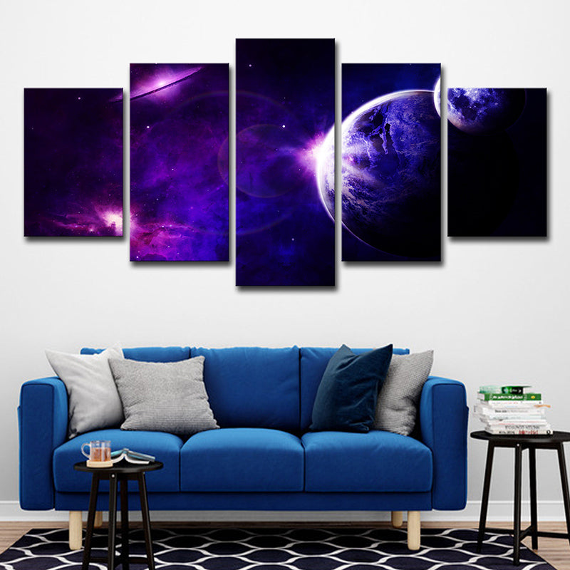 Purple Space Travel Wall Art Multi-Piece Science Fiction Boys Bedroom Canvas Print Purple Clearhalo 'Art Gallery' 'Canvas Art' 'Kids' Arts' 1726610