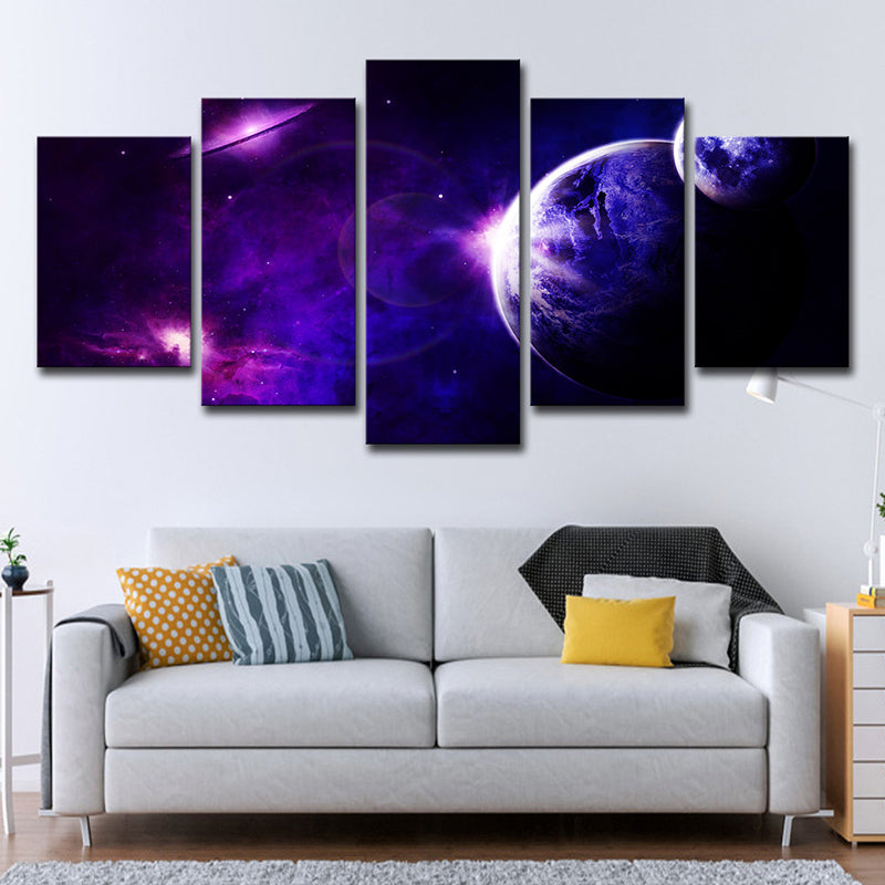 Purple Space Travel Wall Art Multi-Piece Science Fiction Boys Bedroom Canvas Print Clearhalo 'Art Gallery' 'Canvas Art' 'Kids' Arts' 1726611