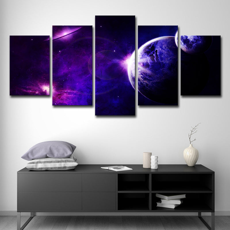 Purple Space Travel Wall Art Multi-Piece Science Fiction Boys Bedroom Canvas Print Clearhalo 'Art Gallery' 'Canvas Art' 'Kids' Arts' 1726612