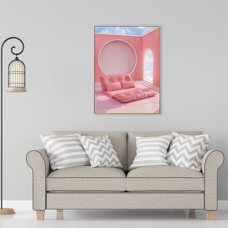 Arched Door Wall Decor Contemporary Textured Girls Bedroom Painting, Multiple Sizes Dark Pink Clearhalo 'Art Gallery' 'Canvas Art' 'Contemporary Art Gallery' 'Modern' Arts' 1726631