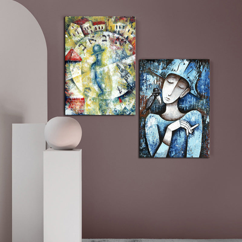 パステルカラースモーキングガール絵画抽象表現主義テクスチャキャンバスアートベッドルームのアート