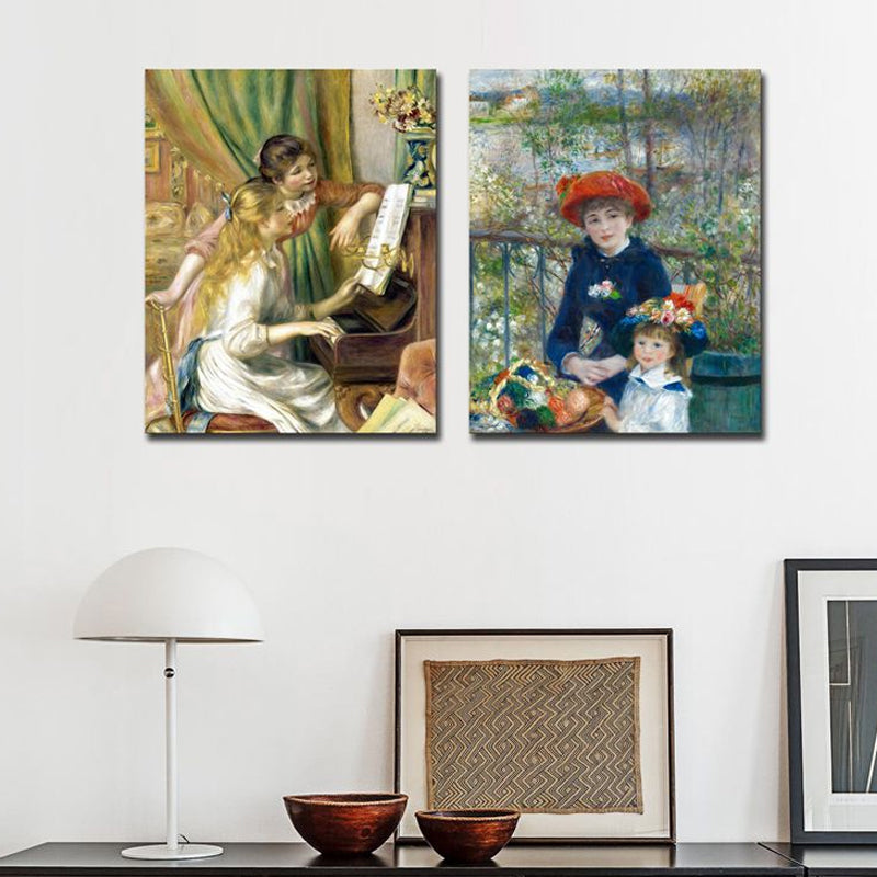 キャンバステクスチャアートプリント印象派スタイルのピアノと女の子の絵画、複数のサイズ