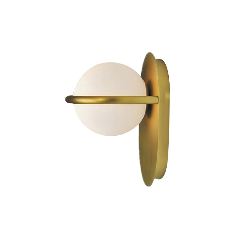 Modernist Orb Wall Light Milk Glass 1 Bulb Bedroom Sconce Lighting with Oval Metal Backplate in Black/Gold Clearhalo 'Cast Iron' 'Glass' 'Industrial' 'Modern wall lights' 'Modern' 'Tiffany' 'Traditional wall lights' 'Wall Lamps & Sconces' 'Wall Lights' Lighting' 172670