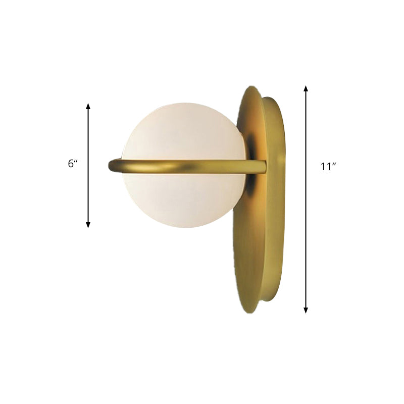 Modernist Orb Wall Light Milk Glass 1 Bulb Bedroom Sconce Lighting with Oval Metal Backplate in Black/Gold Clearhalo 'Cast Iron' 'Glass' 'Industrial' 'Modern wall lights' 'Modern' 'Tiffany' 'Traditional wall lights' 'Wall Lamps & Sconces' 'Wall Lights' Lighting' 172671