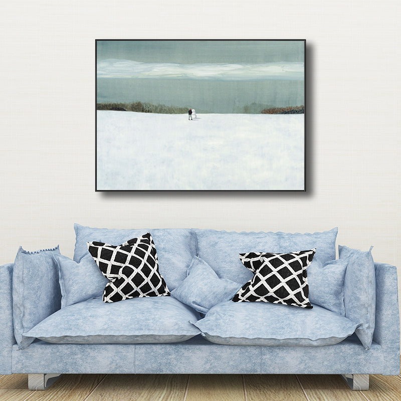 Modern Style Snow-Covered Landscape Art Light Color Winter Illustration Painting White Clearhalo 'Art Gallery' 'Canvas Art' 'Contemporary Art Gallery' 'Modern' Arts' 1726716