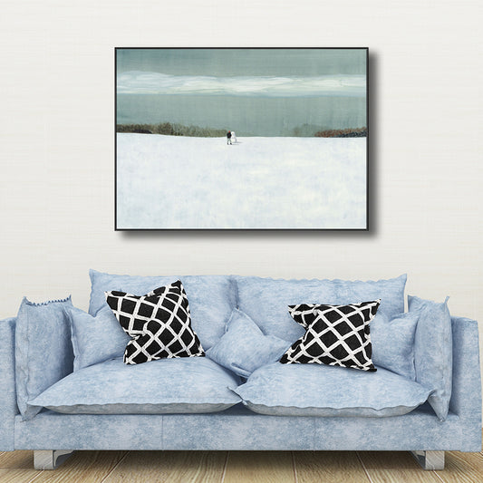 Modern Style Snow-Covered Landscape Art Light Color Winter Illustration Painting White Clearhalo 'Art Gallery' 'Canvas Art' 'Contemporary Art Gallery' 'Modern' Arts' 1726716