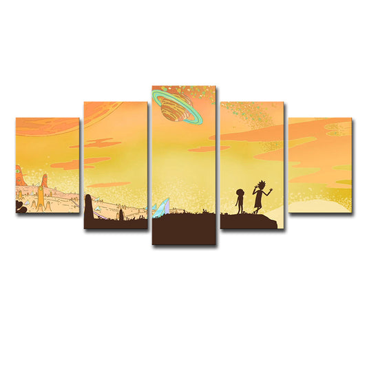 Cartoon the Other World Canvas Yellow Multi-Piece Wall Art Print for Living Room Clearhalo 'Art Gallery' 'Canvas Art' 'Kids' Arts' 1726744