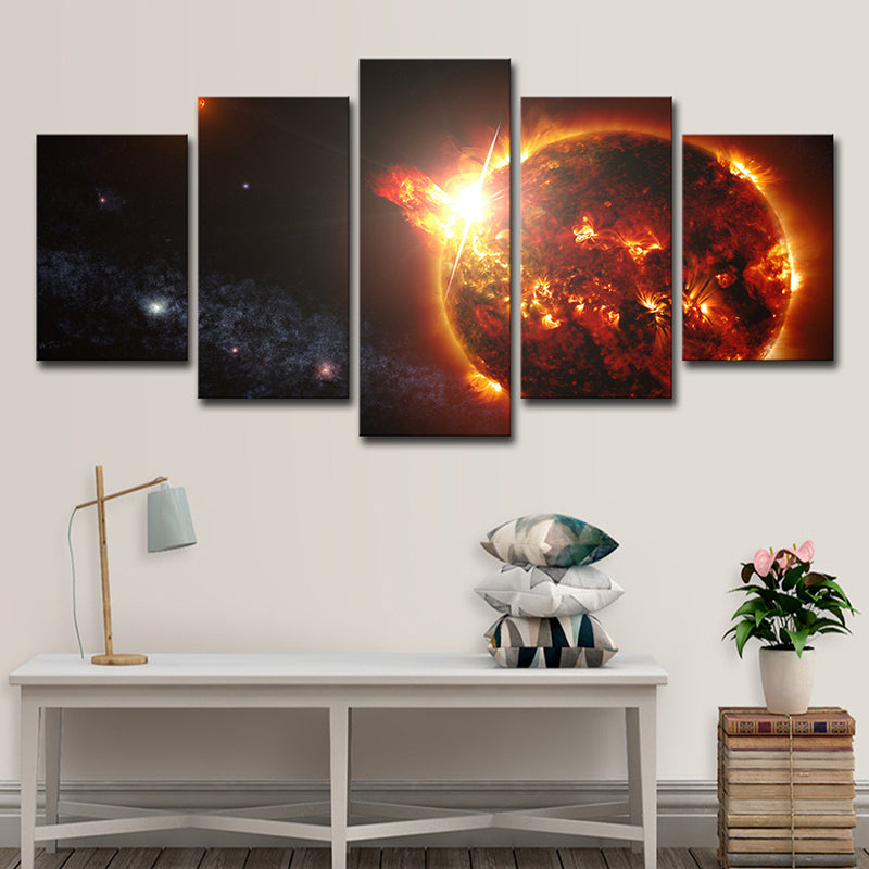 Exploding Planet Wall Art Decor Sci-Fi Splendid Universe Scene Canvas Print in Orange Clearhalo 'Art Gallery' 'Canvas Art' 'Kids' Arts' 1726749