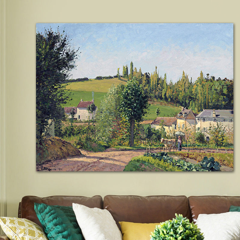 Canvas Textured Art Print Impressionism Plain Village Landscape Painting, Multiple Sizes Light Green Clearhalo 'Arts' 'Canvas Art' 1726822