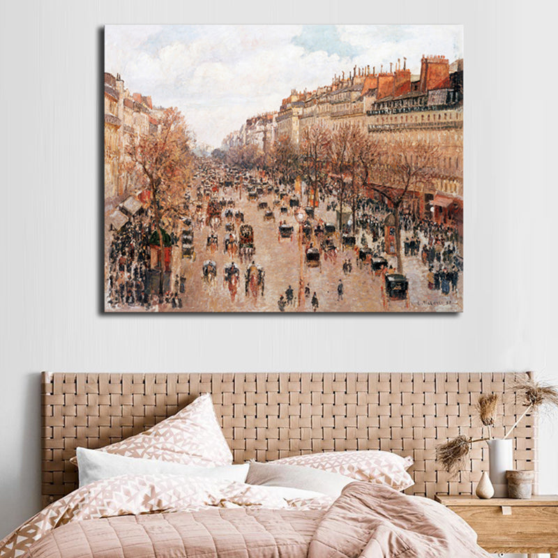 Impressionism Style City Landscape Canvas Pastel Color Bathroom Art Print, Multiple Sizes Red Brown Clearhalo 'Arts' 'Canvas Art' 1726838