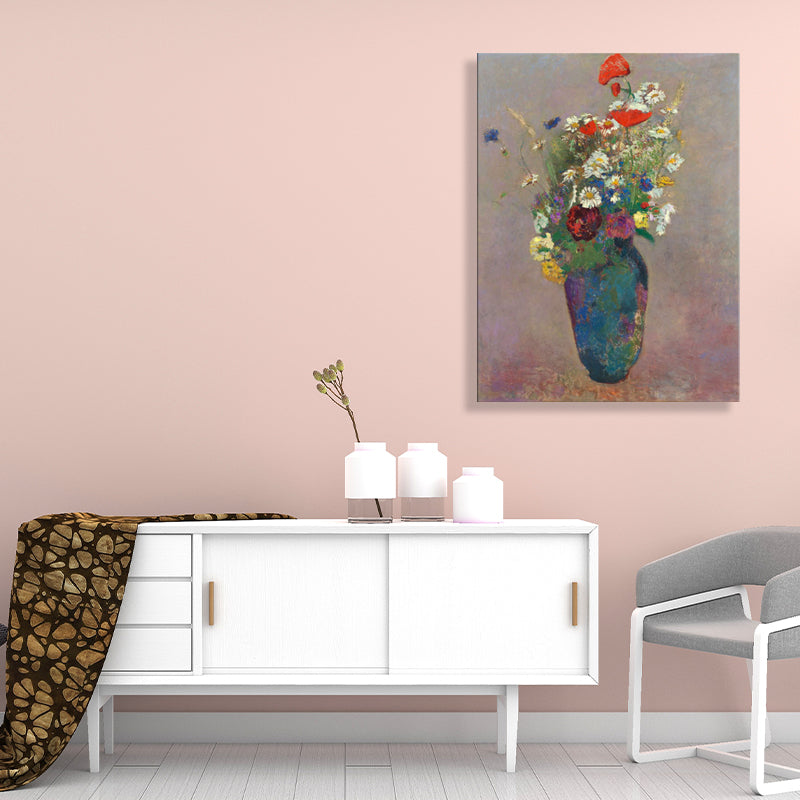 Canvas Textured Art French Country Style Bouquet and Vase Painting, Multiple Sizes Pink Clearhalo 'Arts' 'Canvas Art' 1726904