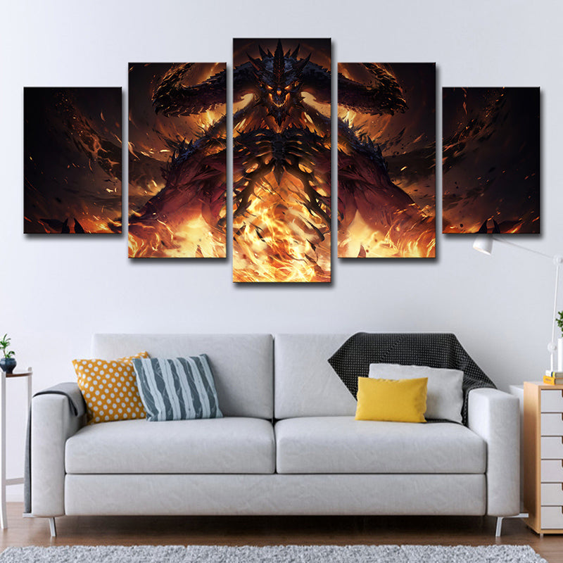 Immortal Demon Canvas Wall Art Bedroom Game Scene Print Wall Decor in Yellow, Multi-Piece Clearhalo 'Art Gallery' 'Canvas Art' 'Kids' Arts' 1726969