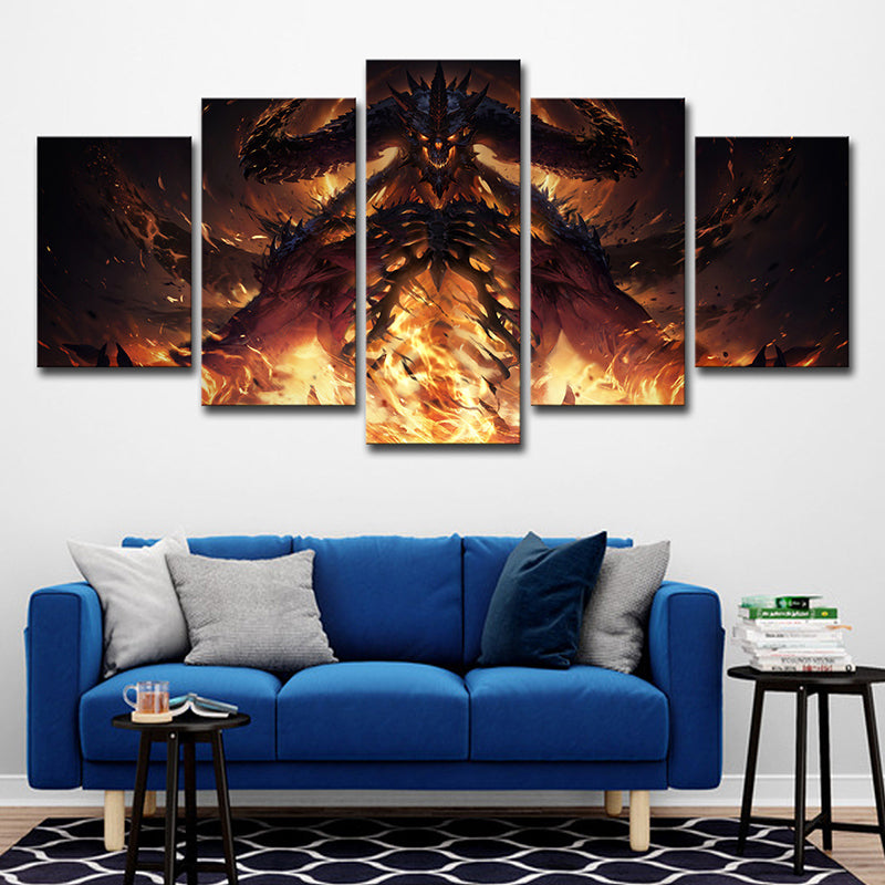 Immortal Demon Canvas Wall Art Bedroom Game Scene Print Wall Decor in Yellow, Multi-Piece Clearhalo 'Art Gallery' 'Canvas Art' 'Kids' Arts' 1726970