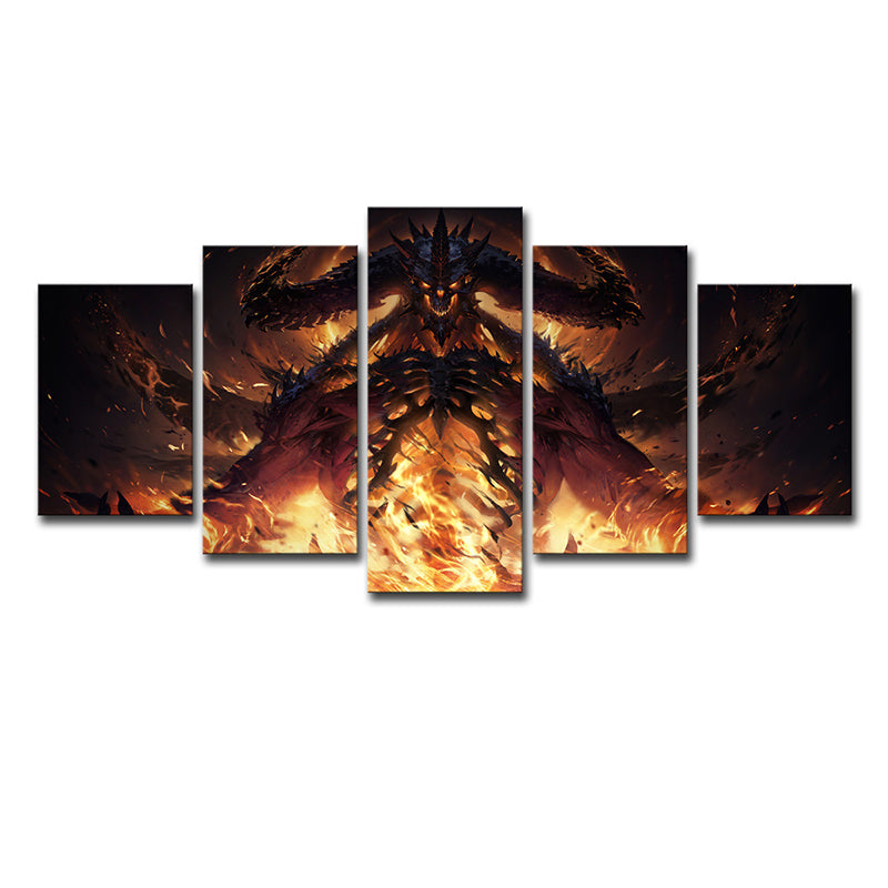 Immortal Demon Canvas Wall Art Bedroom Game Scene Print Wall Decor in Yellow, Multi-Piece Clearhalo 'Art Gallery' 'Canvas Art' 'Kids' Arts' 1726971