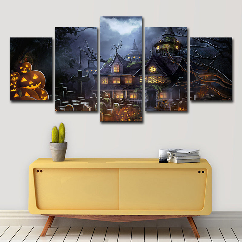 Black Halloween Parade Pumpkins Art Print Multi-Piece Kids Style Living Room Wall Decor Black Clearhalo 'Art Gallery' 'Canvas Art' 'Kids' Arts' 1726982