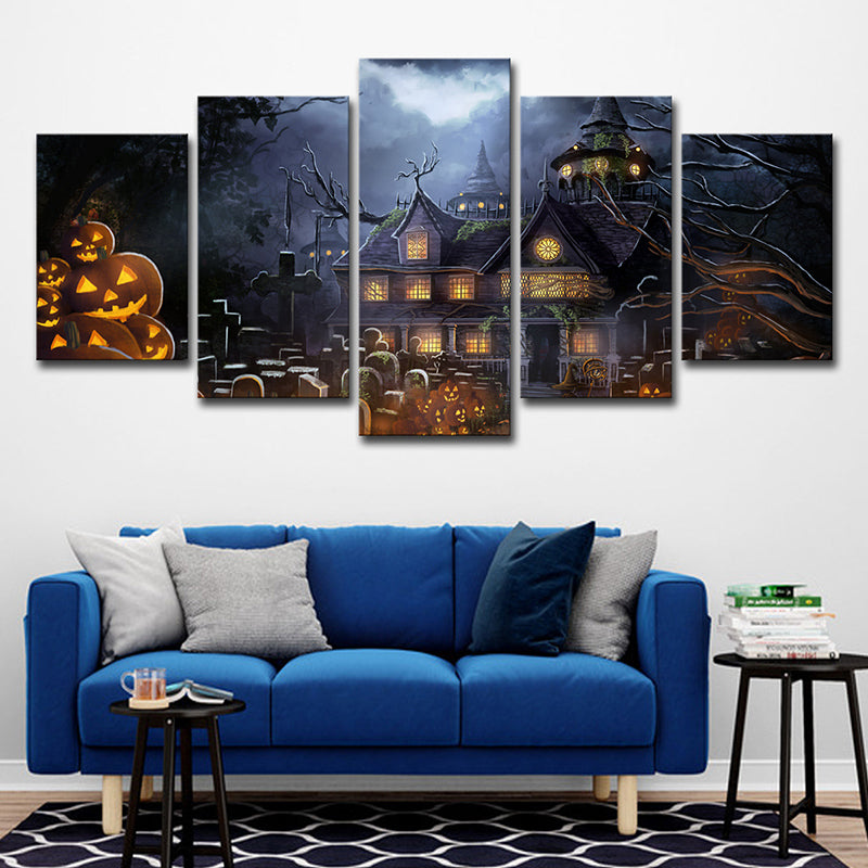 Black Halloween Parade Pumpkins Art Print Multi-Piece Kids Style Living Room Wall Decor Clearhalo 'Art Gallery' 'Canvas Art' 'Kids' Arts' 1726983