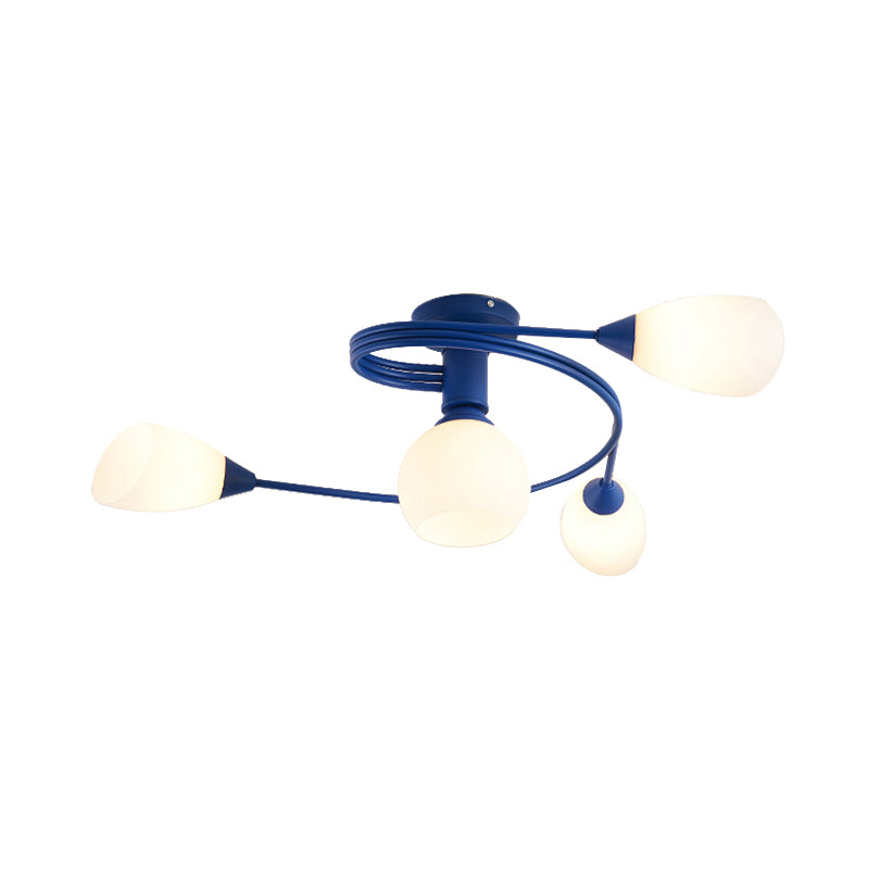 Metallic Twisted Arm Ceiling Lamp Kid Bedroom Kindergarten Modern Semi Flush Ceiling Light Clearhalo 'Ceiling Lights' 'Close To Ceiling Lights' 'Close to ceiling' 'Glass shade' 'Glass' 'Semi-flushmount' Lighting' 172701