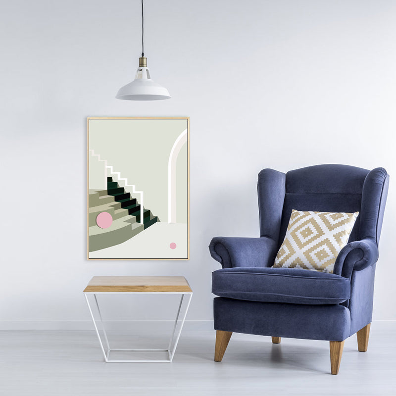 Nordic Style Indoor Staircase Painting in Soft Color Textured Canvas for Dining Room Green Clearhalo 'Arts' 'Canvas Art' 1727018