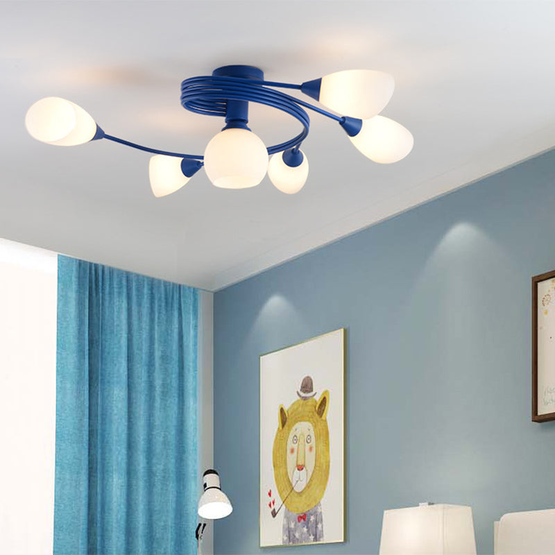 Metallic Twisted Arm Ceiling Lamp Kid Bedroom Kindergarten Modern Semi Flush Ceiling Light 6 Blue Clearhalo 'Ceiling Lights' 'Close To Ceiling Lights' 'Close to ceiling' 'Glass shade' 'Glass' 'Semi-flushmount' Lighting' 172702