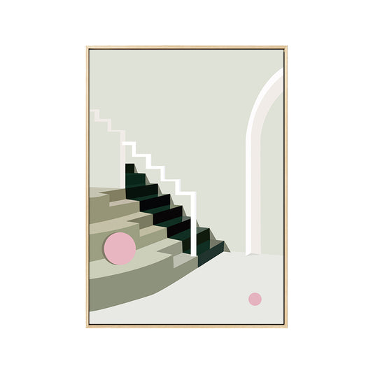 Nordic Style Indoor Staircase Painting in Soft Color Textured Canvas for Dining Room Clearhalo 'Arts' 'Canvas Art' 1727021