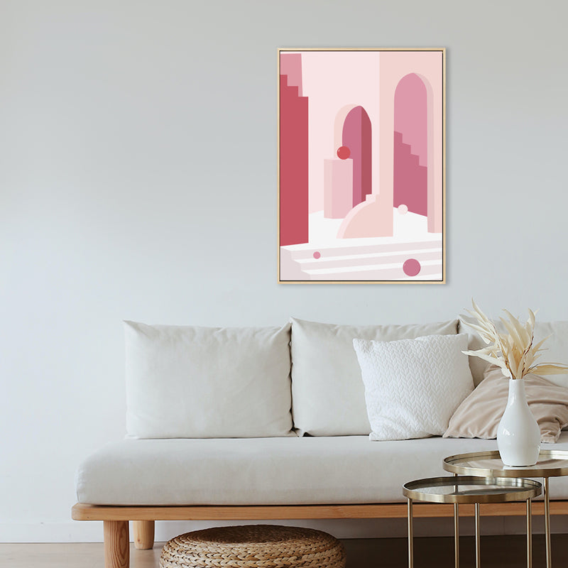 Nordic Style Indoor Staircase Painting in Soft Color Textured Canvas for Dining Room Pink Clearhalo 'Arts' 'Canvas Art' 1727026