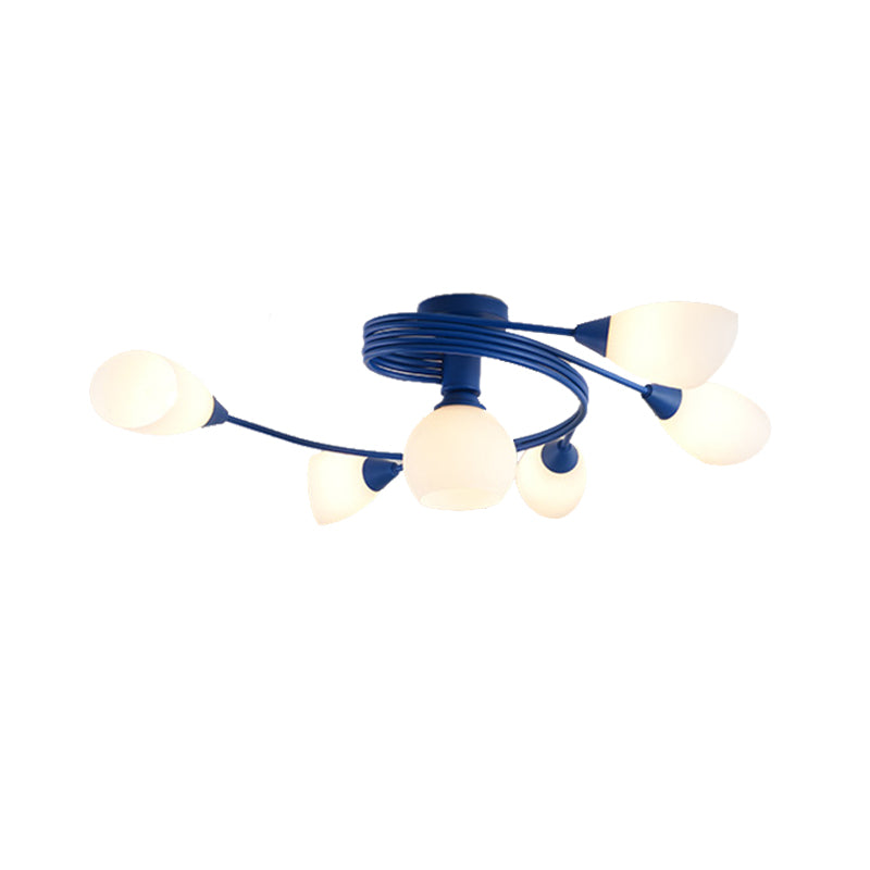 Metallic Twisted Arm Ceiling Lamp Kid Bedroom Kindergarten Modern Semi Flush Ceiling Light Clearhalo 'Ceiling Lights' 'Close To Ceiling Lights' 'Close to ceiling' 'Glass shade' 'Glass' 'Semi-flushmount' Lighting' 172703